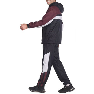 Men Color Block Tracksuit Hooded Jacket Full Length Pants Breathable Polyester Sporty Autumn Wear Regular Fit With Side Pockets - Product Image 4