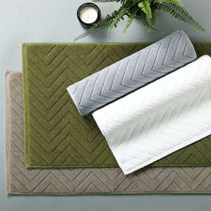Minimalist Rectangle Cotton Bath Mat Striped White Absorbent Woven For Bathroom Use - Product Image 2