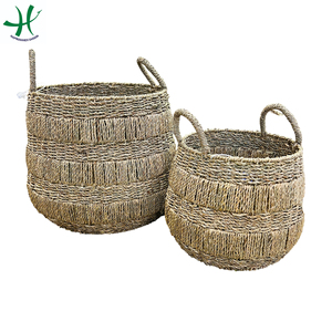 New design round seagrass storage <b>basket</b> with handle set of 2, handicraft storage <b>baskets</b>. - Product Image 1