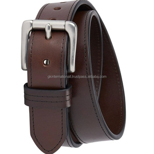 Ceinture décontractée en cuir de vachette véritable marron pleine fleur avec coutures à bord solide et boucle à rouleau solide toutes tailles - Product Image 5