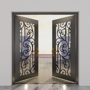Puerta de Hierro Forjado de Lujo con Vidrio Decorativo, Puerta Principal de Hierro para Hogares Modernos y Edificios Comerciales - Product Image 2