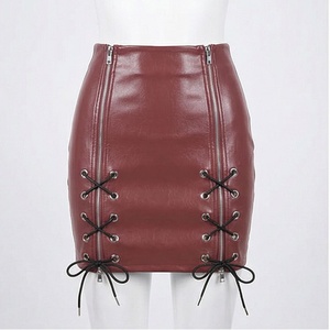 Minifalda de Cuero Sintético PU de Cintura Alta para Mujer, con Cierre Lateral y Diseño de Cordones, Estilo Sexy para Club, Color Sólido, Alta Calidad - Product Image 1
