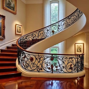 Barandilla de balcón de hierro forjado para montaje en pared con detalles decorativos en oro; el producto es resistente al óxido y fácil de instalar. - Product Image 2