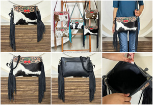 กระเป๋าถือสะพายข้างสไตล์โบฮีเมียนแบบ OEM ODM สำหรับสุภาพสตรี ทำด้วยมือจากหนังวัวแท้ ลายเชอร์รี่ กระเป๋าถือแบบบูติก - Product Image 3