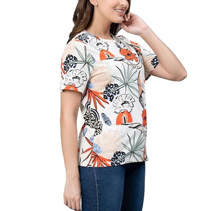 Camiseta a Rayas Personalizada para Mujer, Camiseta de Moda con Estampado por Sublimación, Cuello Redondo y Manga Corta para Mujer - Product Image 3