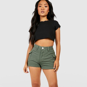 Women's Summer High-Waisted Regulars Fit Cargo Shorts 100% Cotton Canvas Button Fly <b>Athletic</b> Hiking Cargo Shorts - Product Image 6