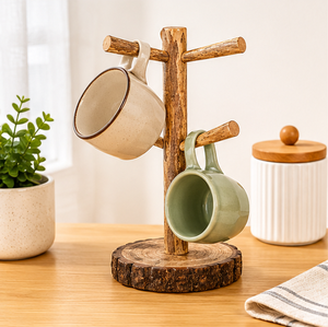 Wholesale Rustic Wooden Mug <b>Tree</b> <b>Stand</b> with Live Edge Bark Base Eco Friendly Coffee Cup Storage Rack Countertop Organizer Coffee - Product Image 2