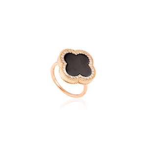 14K Gold Plated Black Onyx Zircon Clover Statement Ring-Gift - Product Image 3