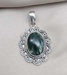 Seraphinite Pendant 925 Sterling Silver Natural Green Gemstone Jewelry Elegant Gift For Women Unique Handmade Design - Product Image 3