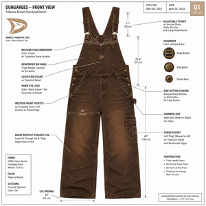 Peto vaquero Y2K unisex para hombre, holgado, estilo cargo, color marrón tabaco, con bordado western, mono de streetwear - Product Image 6