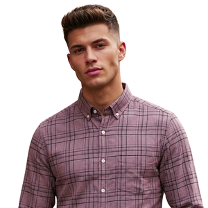Chemise en flanelle à carreaux mauve poussiéreux pour homme, manches longues, boutonnée, décontractée, en tissu brossé doux, style streetwear, vente en gros - Product Image 3