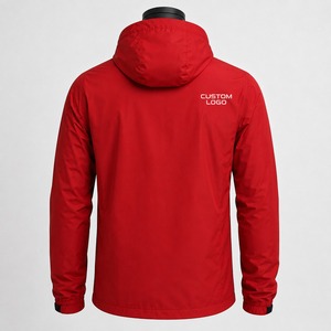 Men's <b>Red</b> Hooded Windproof Jacket Zipper Closure Casual Style Solid Color Front Logo Nylon Material Autumn <b>Windbreaker</b> Jackets - Product Image 2