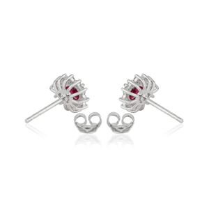 Boucles d'oreilles clous en or blanc 18 carats véritable, rubis et diamants, design classique élégant, faites à la main, cadeau pour maman, bijoux fins - Product Image 6