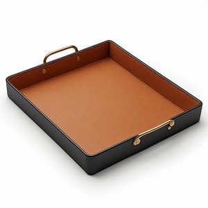 Plateau de service en cuir gaufré de luxe, conçu pour l'hôtellerie haut de gamme et les intérieurs résidentiels, avec des détails artisanaux distinctifs. - Product Image 1