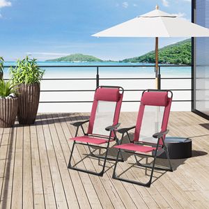 Set di 2 Sedie a Sdraio Pieghevoli da Esterno con Schienale Regolabile Rosse - Product Image 2