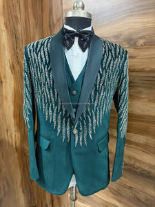 Smoking de mariage vert émeraude pour homme avec embellissements en cristal |   Costume de marié 3 pièces |   Ensemble de blazer formel de luxe sur mesure - Product Image 5