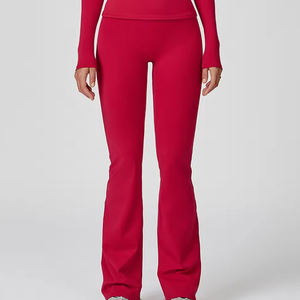 Pantalon évasé pour femme, taille mi-haute, tissu extensible, style décontracté streetwear, pour l'hiver et le quotidien, pantalon tendance - Product Image 2