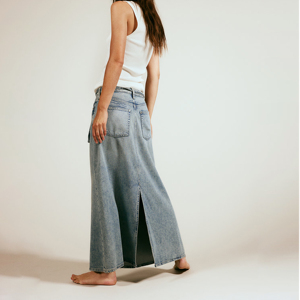 Soft Denim Skirt Pale Denim Blue Autumn Straight Belt Rhinestone Vintage Y2K Charm Ladies Midi - Product Image 1