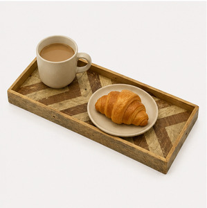 Handcrafted Mango Wood Herringbone Serving Tray <b>Rustic</b> Decorative Rectangular Tray For Breakfast & <b>Home</b> <b>Decor</b> Wood Craft Design - Product Image 2