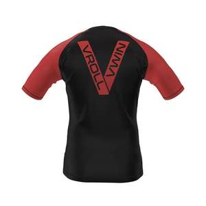 VROLL <b>Men's</b> Black Red Short Sleeve BJJ Rash Guard Quick Dry <b>Compression</b> <b>Shirt</b> <b>for</b> Jiu Jitsu Training - Product Image 2
