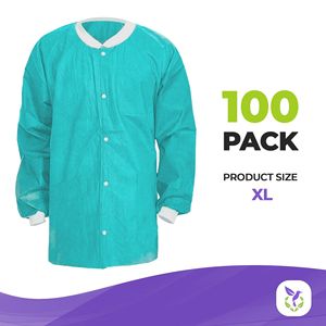 Teal giacche da laboratorio usa e getta confezione da 3 tasche 100 abbigliamento da lavoro dentale 45 GSM SMS con bottoni in maglia polsini lungo fino ai fianchi abbigliamento di sicurezza - Product Image 2