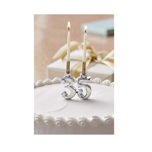 Al por mayor, números del 0 al 9 de metal dorado y color marfil para velas, para usar en pasteles de cumpleaños y pasteles de boda. - Product Image 1