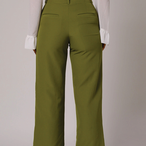 Olive Green Wide Leg <b>Pants</b> High Waist Full Length Solid Color With Logo On Right Leg Elegant Style For Women Autumn Wear - Product Image 2