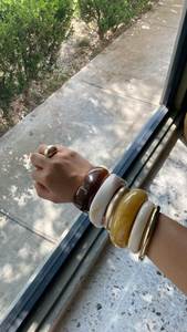 Dark Brown <b>Resin</b> Silver Metallic Bangle Bracelet Stack Women Wide Chunky Smooth Wrist Cuff Fashion Jewelry Acrylic Arm <b>Ring</b> - Product Image 4