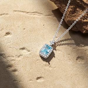 Aquamarine Topaz Vintage Gold Plated Sterling Silver Charm Necklace Bridal Jewelry Anniversary Birthday Gift for Her Elegant - Product Image 2