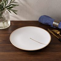 Assiette peu profonde en porcelaine à bord protégé, 20,5 cm, assiette plate fine pour hôtel, restaurant et maison