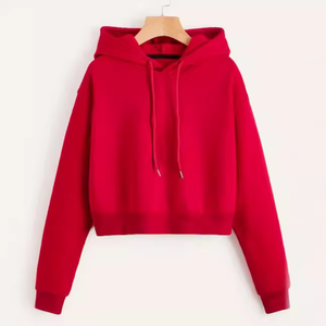 OEM Manufacturer Custom Solid Color <b>Women</b> Cropped Hoodie Long Sleeve Drawstring Casual Pullover <b>Sweatshirt</b> - Product Image 2