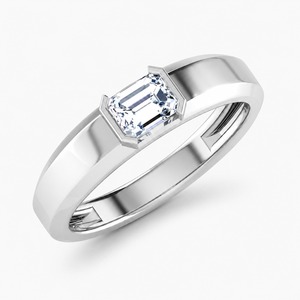 Anillo de Compromiso de Diamantes con Corte Esmeralda en Oro Blanco para Mujer, Engaste de Tensión, Estilo Clásico, Diseño Geométrico - Product Image 3