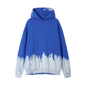Sweat-shirt à capuche oversize pour homme, tie-dye noir et gris, en coton tricoté, décontracté, avec poches, coupe classique, pour l'automne - Product Image 3