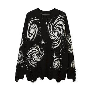 Pull en tricot à imprimé galaxie avec ourlet effiloché, manches longues, vêtements d'hiver pour homme - Product Image 6