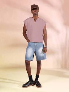 Débardeur tricoté pour homme à col en V, coupe ample, couleur unie, 100 % coton jersey 180g, écologique – Meilleure vente - Product Image 3
