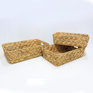 Natural Rustic <b>Rectangle</b> Water Hyacinth Woven Eco-Friendly <b>Storage</b> <b>Baskets</b> with Built-in Handles for Nesting Home Organization - Product Image 3