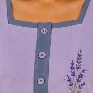 Conjunto de dos piezas de pantalones cortos para mujer, color lavanda y gris pizarra, top con cuello cuadrado y botones, estampado floral minimalista, ropa informal de verano de algodón para estar en casa - Product Image 6