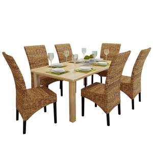 Juego de 6 Sillas de Comedor de Madera de Mango Maciza y Abacá - Product Image 1