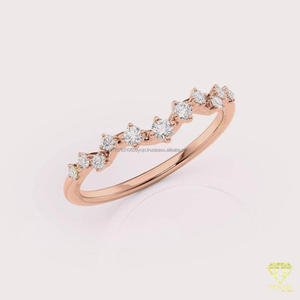 Rose Gold Moissanite Diamond Curved Wedding Band Dainty Stackable Anniversary <b>Ring</b> <b>Crown</b> Chevron Bridal Band Minimalist Promise - Product Image 4