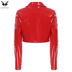 2026 Women Glossy PU Leather Crop <b>Jacket</b> <b>Short</b> Slim Fit Shiny Red Solid Color Crop Top <b>Jacket</b> Streetwear Fashion Outfit - Product Image 6