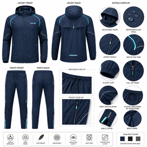 Ensemble de survêtement unisexe bleu marine uni à capuche coupe-vent, imperméable, sportif, à manches longues et léger pour homme - Product Image 4