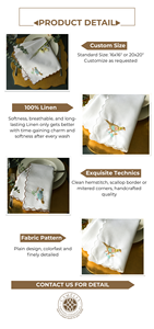 Delicado bordado de codornices sobre lino natural suave, duradero y refinado, perfecto para mesas de comedor elegantes, bodas - Product Image 3