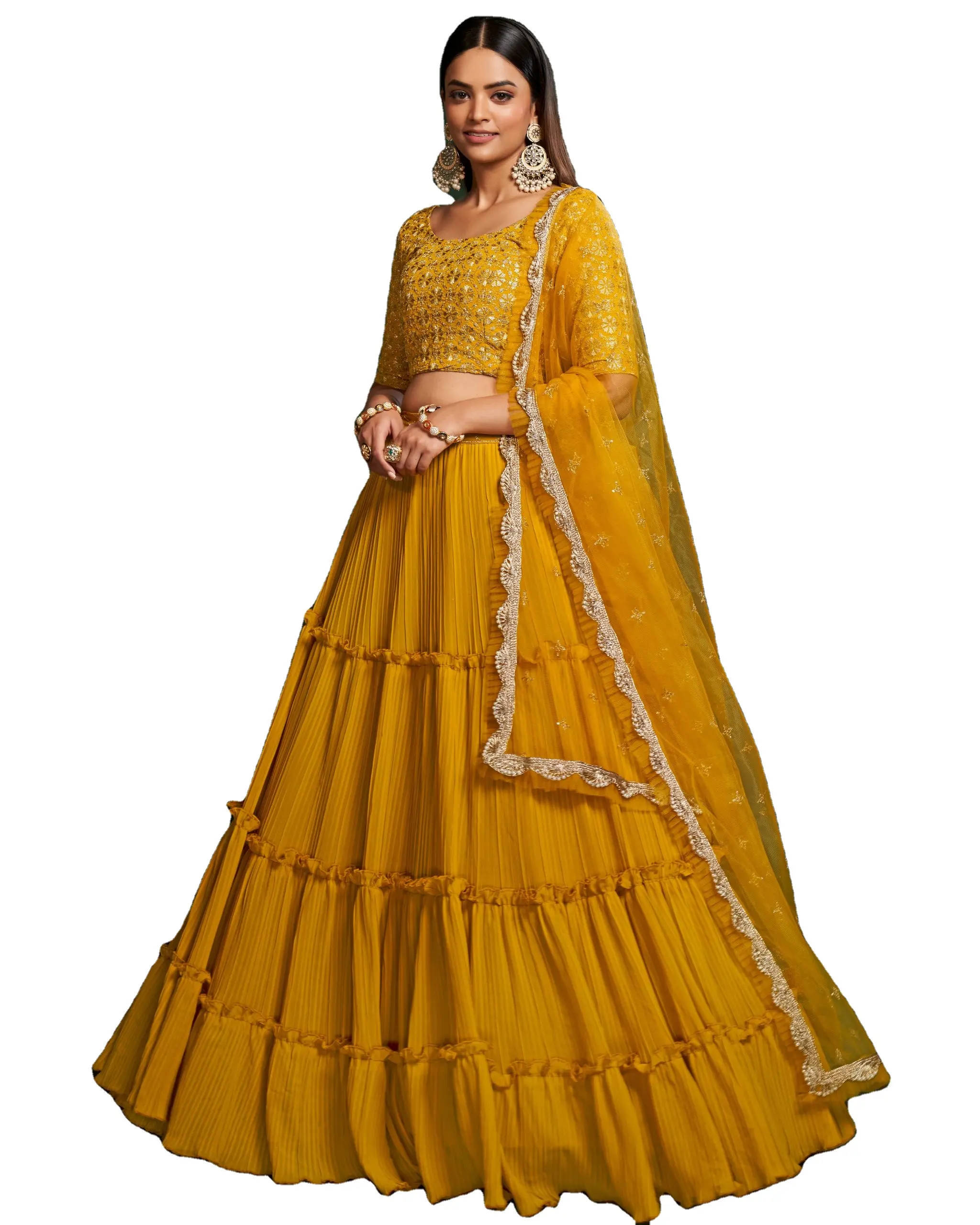 New Bulk Supply Wedding Wear Semi-stitched Faux Georgette Lehenga Choli for Womens from Indian Exporter