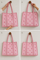 Magnifique sac fourre-tout vintage en toile légère, fait main, écologique, avec fermeture éclair, imprimé cœurs bohèmes, pour femme, mode été-hiver