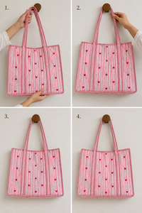 Magnifique sac fourre-tout d'épaule en toile léger, fait main, écologique, avec fermeture éclair, imprimé cœur bohème, style vintage pour femme, idéal pour l'hiver - Product Image 3