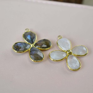 Pendentif fleur en labradorite |   Breloque en pierre précieuse en forme de poire facettée pour la fabrication de bijoux, à utiliser pour collier - Product Image 6