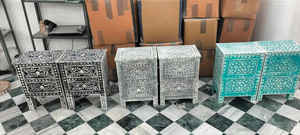 โต๊ะกาแฟสไตล์ออตโตมันแบบฝังที่กระดูกโต๊ะกาแฟสไตล์ออตโตมันเฟอร์นิเจอร์จากอินเดีย - Product Image 2