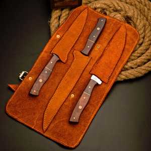 Damascus Steel <b>Knife</b> <b>Set</b> 3-Piece Wood Handle Fillet <b>Knives</b> Polished Blade Straight Edge Ambidextrous Kitchen Cutlery - Product Image 5