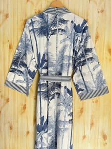Bata Kimono con Estampado de Dibujos Animados para Mujer, 100% Algodón Tejido, Suave y Transpirable, Camisón de Verano Hecho a Mano, Cuello en V, Cintura Elástica, Largo Completo - Product Image 2