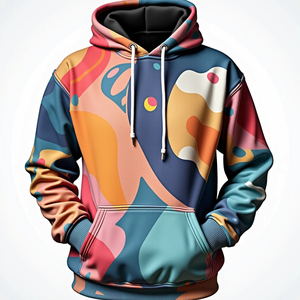 Sweat-shirt à capuche pour homme, imprimé abstrait coloré, coupe classique, en polyester tricoté, décontracté, pour l'automne, avec poche - Product Image 5